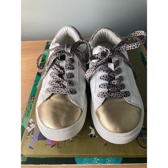 Art Class Cute Sneakers ~ Golden Goose Like ~ White Gold & Animal Print ~ Sz 2 - Picture 5 of 7